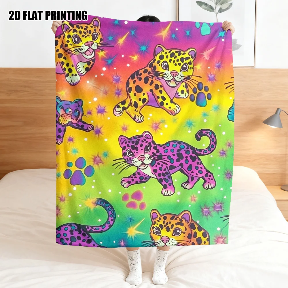 Bright Color Cartoon Jaguar Flannel Blanket Neon Rainbow Baby Leopard Sparkle Print Cozy Throw Blanket for Bed Couch Use
