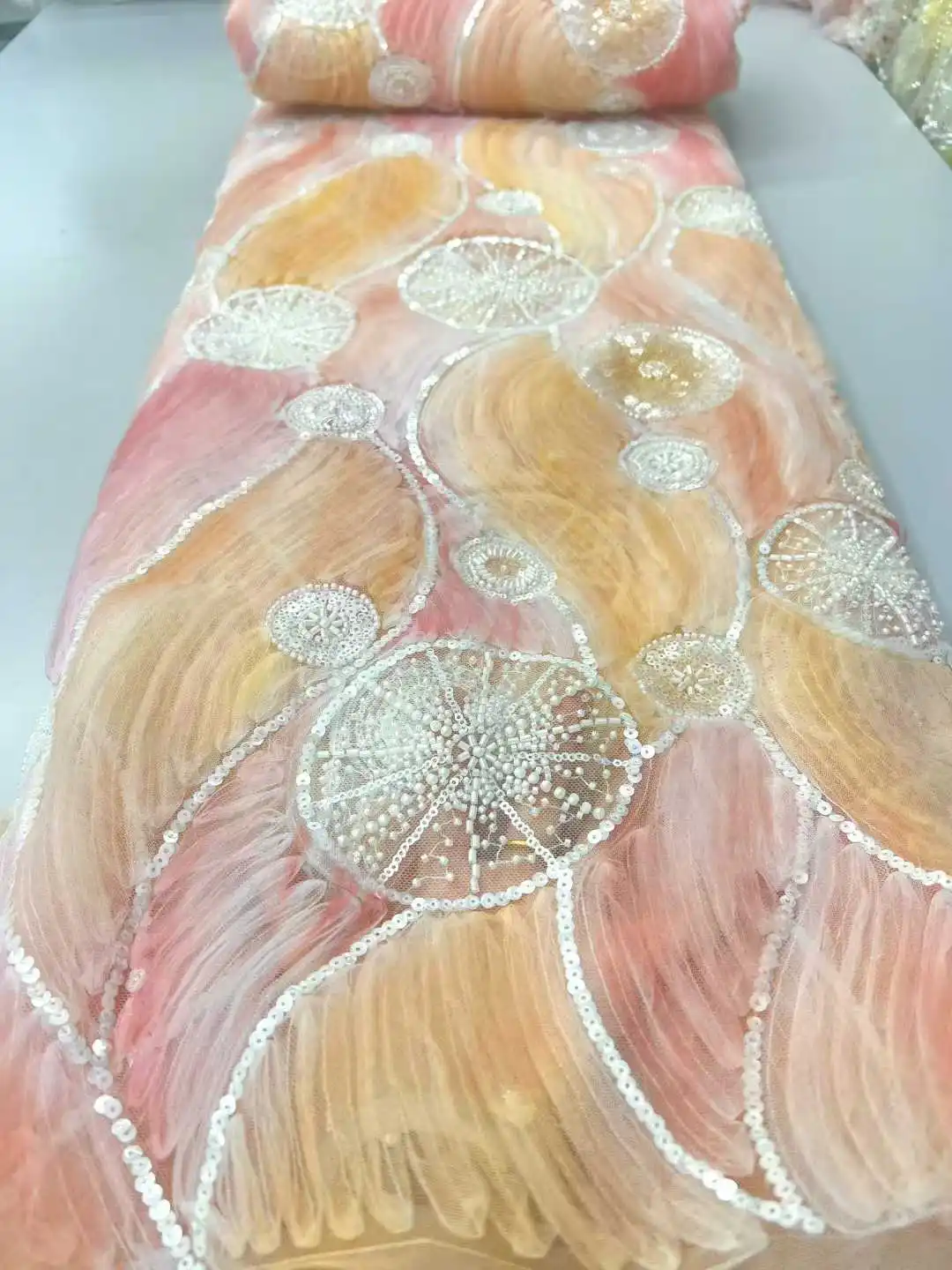 2025 Luxe 3D Nigeriaanse handgemaakte kralen kant stof, Franse mesh tule, pailletten, kralen borduurwerk, Afrikaanse kant kant stof