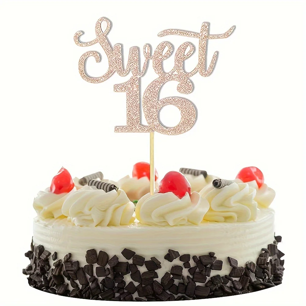 1pc, Rose Golden Paper Sweet 16 Cake Decoration Topper, Used For Cheering And Shining Decoration At 16th Birthday Party view 2