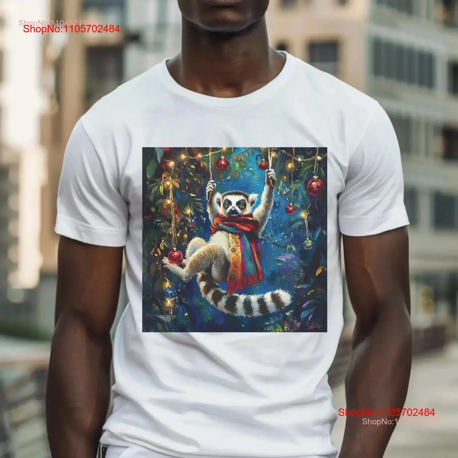 Lemur's Holiday Swing T Shirt Christmas Theme Animal Lemur Art Casual Ideas vintage Washed homme Stretched Stylish streetwear