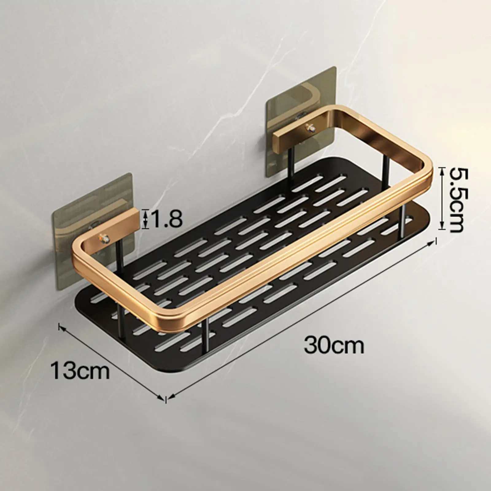 Adhesive Shower Caddy No Drilling Space Aluminum Shampoo Conditioner Holder Rustproof Storage Rack for Restroom Lavatory Toilet