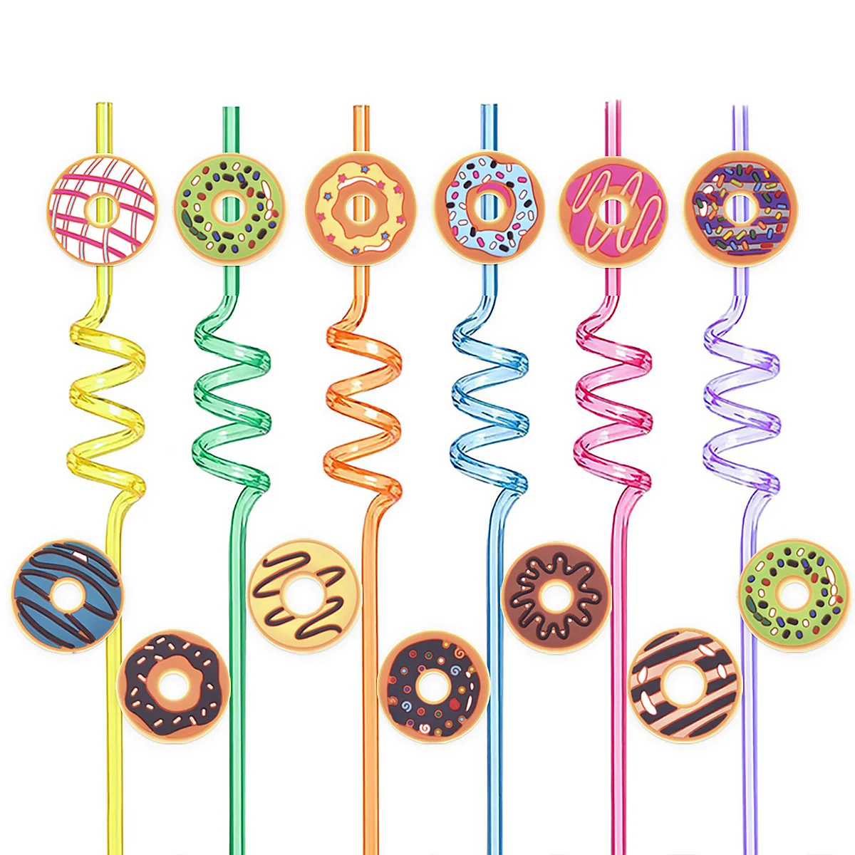 Creative DIY Cute Cartoon Donut Series Straw Covers 8mm Soft Rubber Removable Straw Decorations Straw Clips Fit For Straws