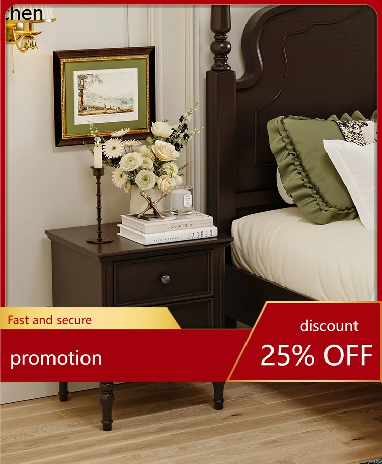 

CZ Vintage Solid Wood Bedside Table Walnut Color Storage Home Small Organizer Cabinet