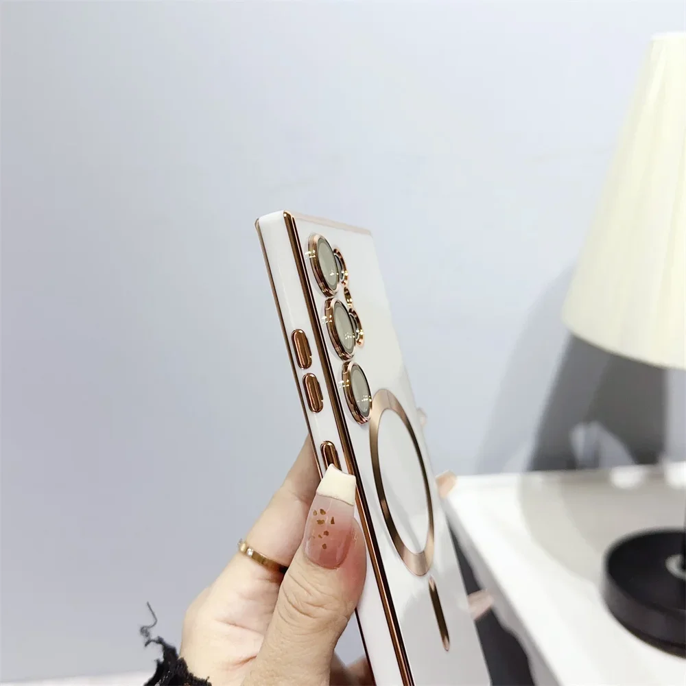 حافظة Magsafe من السيليكون المغناطيسي الفاخر لهاتف سامسونج جالاكسي S25 S24 S23 S22 S21 Ultra Plus Candy 6D تصفيح شحن لاسلكي Funda