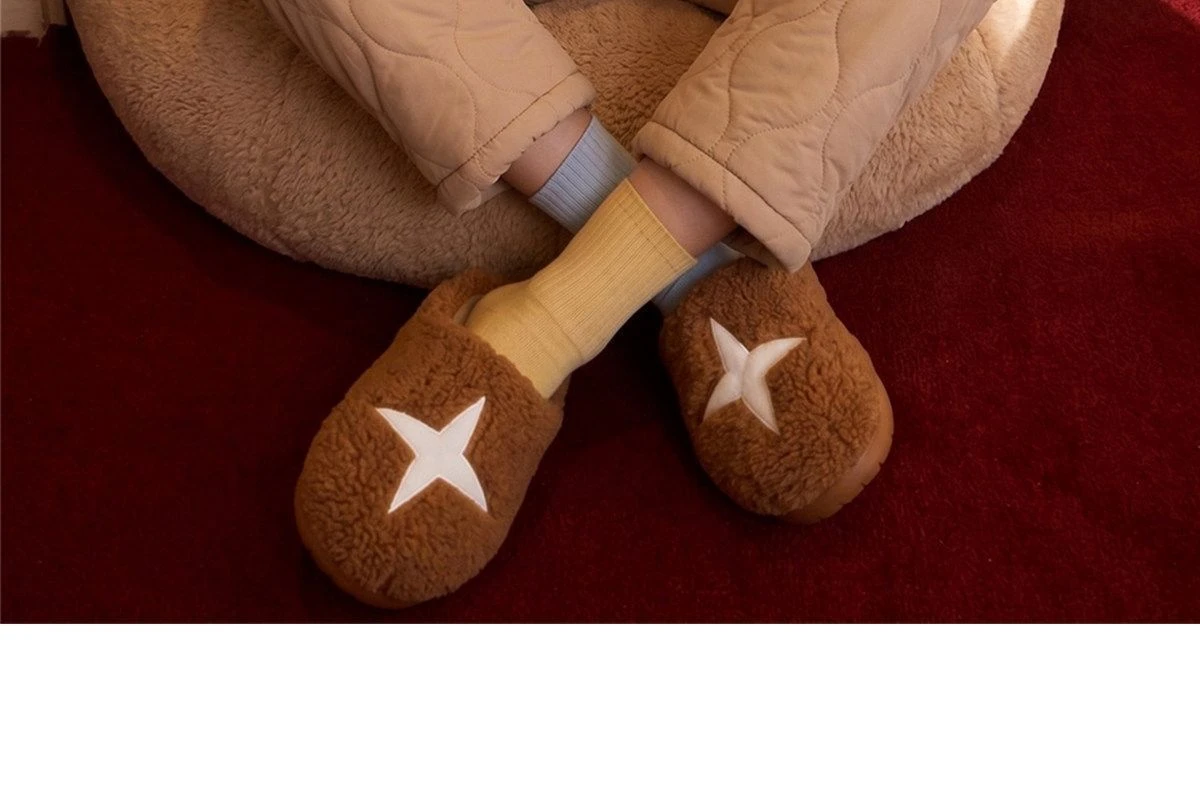 Unisex Warme Plüsch-Hausschuhe mit Sternenmuster, Rutschfeste Flauschige Fleece-Gefütterte Indoor-Hausschuhe für Damen, Pilz-Hausschuhe – Detail 21