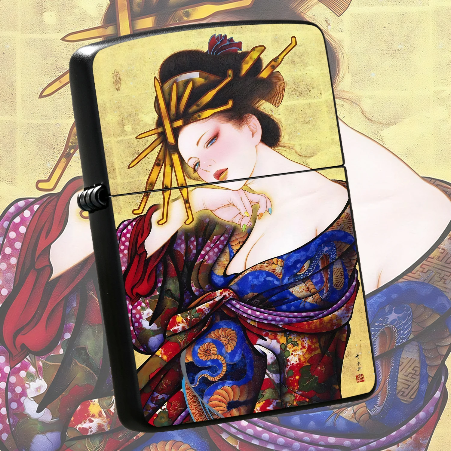 Vintage Ukiyo-E Geisha Pattern Lighter, Exquisite Traditional Japanese Beauty Art Print Portable Igniter, Stylish Decorative Accessory For Daily Multi-Scene Use, Creative Practical Gift For Home Decor Personal Collection Interesting And Hum