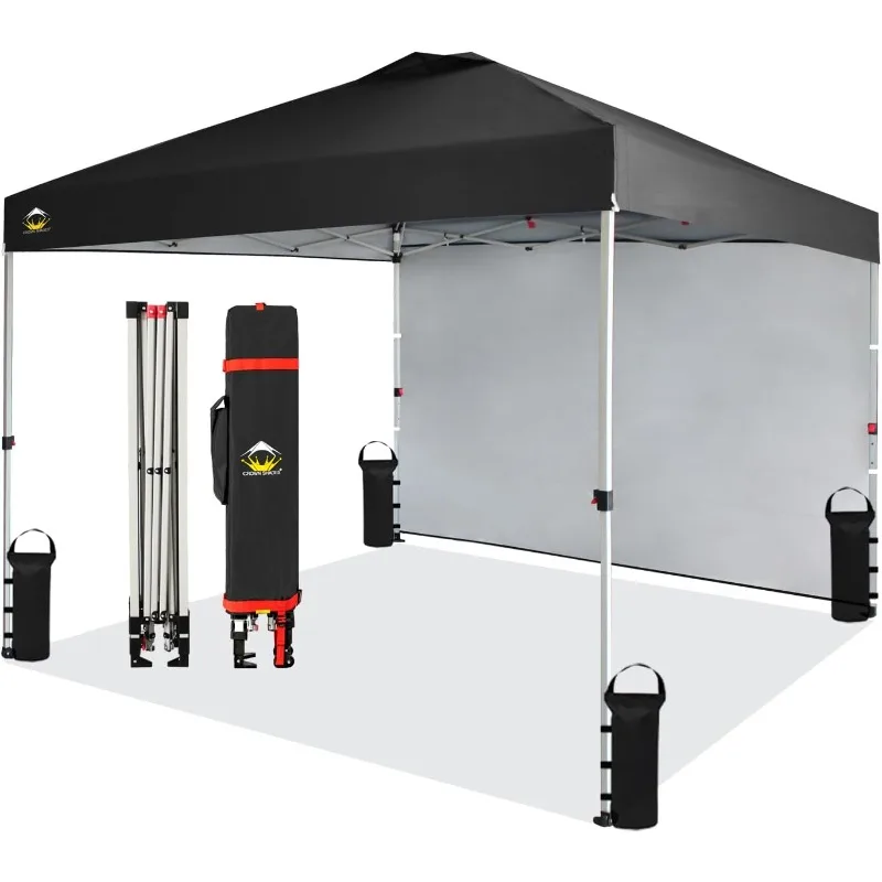 

CROWN SHADES 10x10 Pop Up Canopy with 1 Side Wall - Beach Tent with One Push Setup - Outdoor Sun Shade for Events, Parties