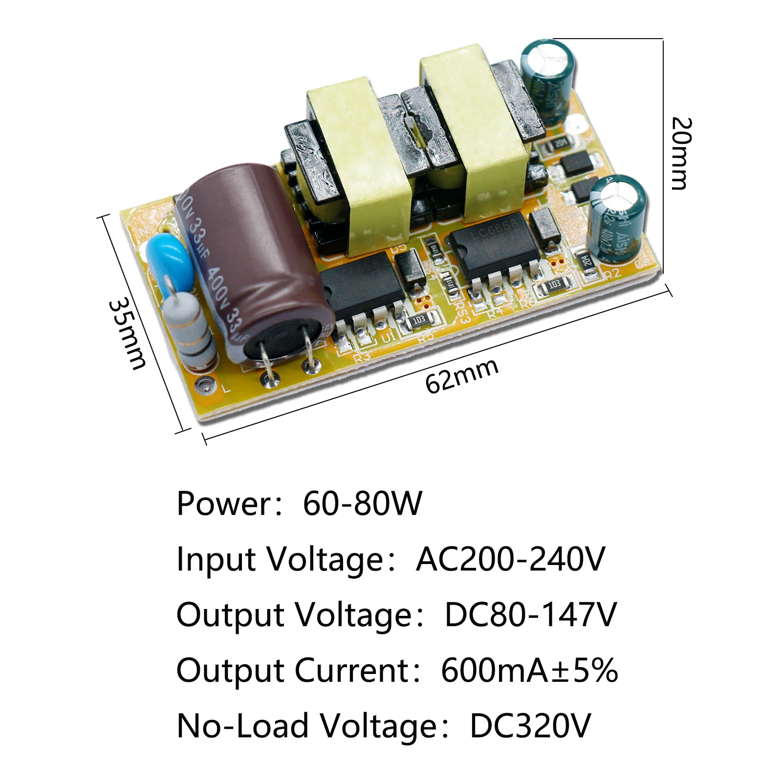 Imagem -03 - Led Spot Light Transformer Adaptador de Energia Faça Você Mesmo Bulb Driver 600ma 30w 40w 50w 60w 70w 80w 480 ma ac 200v Dc80147v Novo