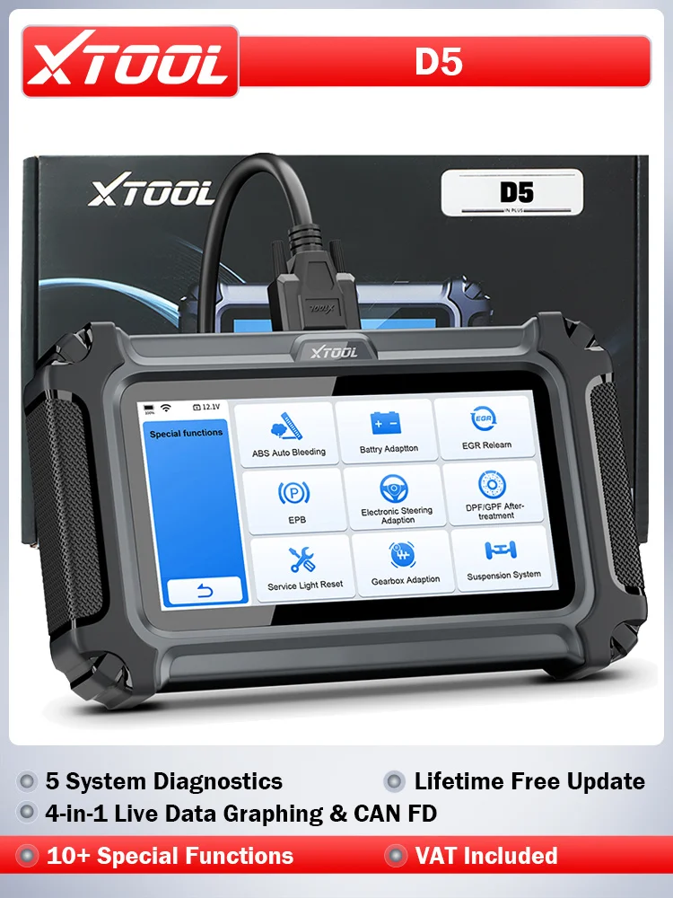 XTOOL D5 Auto OBD2 Scanner Diagnosetool voor Motor ABS SRS EPB Transmissie Wissen van Motorstoringlampje Codelezer met 10+ Resets EPB Service ABS Ontluchting Gaspedaalherleerfunctie CANFD FCA AutoAuth - afbeelding 2