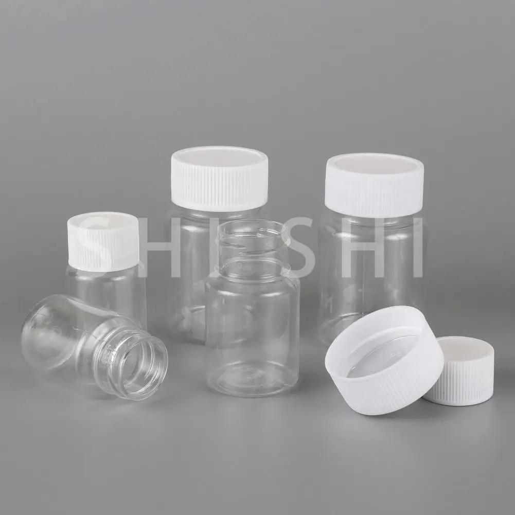 20 Pcs Lege Plastic Pil Fles Reagens Poeder Verzegelde Flacon Effen Seal Container Clear Pet Verpakking Geneeskunde Fles 15Ml-100Ml