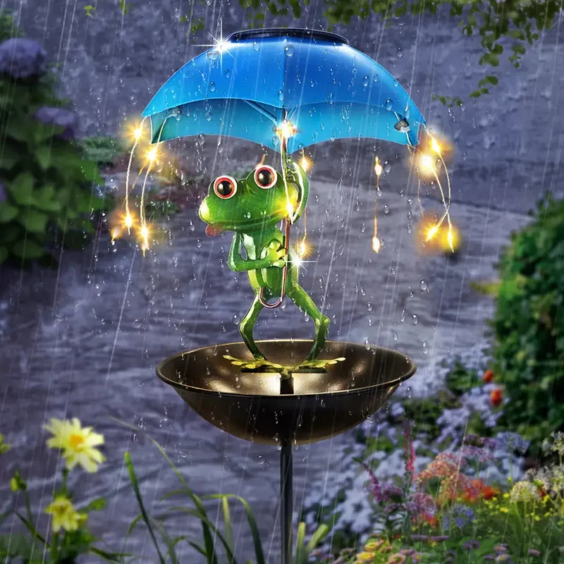 Solar Powered Frog Statue Street Light Garden Decoration Outdoor Hummingbird Bird Feeder for Yard Lawn Backyard Pathway Lighting