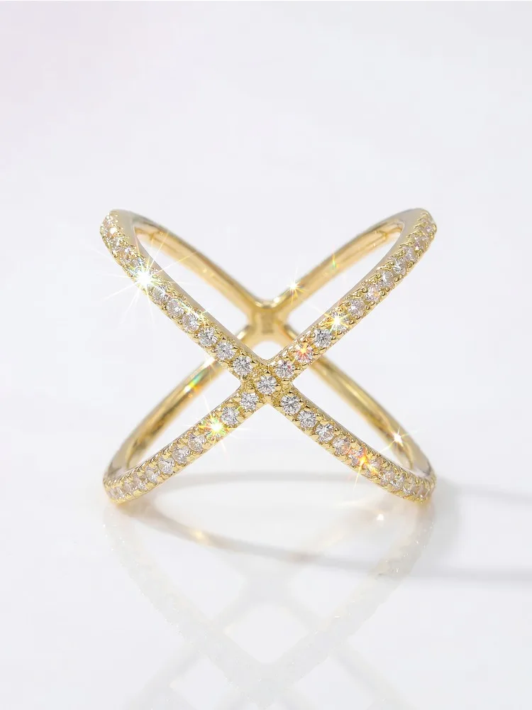 Echter Moissanit-Diamant, modischer, schlichter X-förmiger Ring für Damen, Party, 925er Sterlingsilber, hochwertiger edler Schmuck – Detail 4