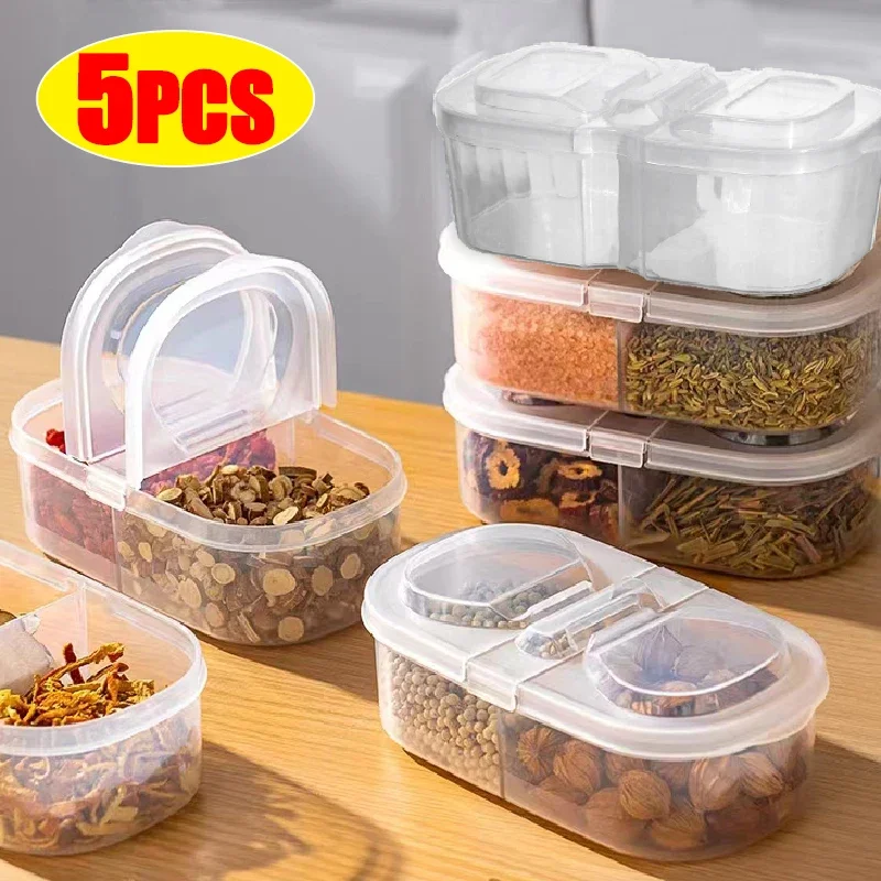 1-5pcs Multifunctional Double-cover Sealed Sub-packing Boxs Kids Food Storage Box Kitchen Spices Moisture-proof Sub-packing Boxs