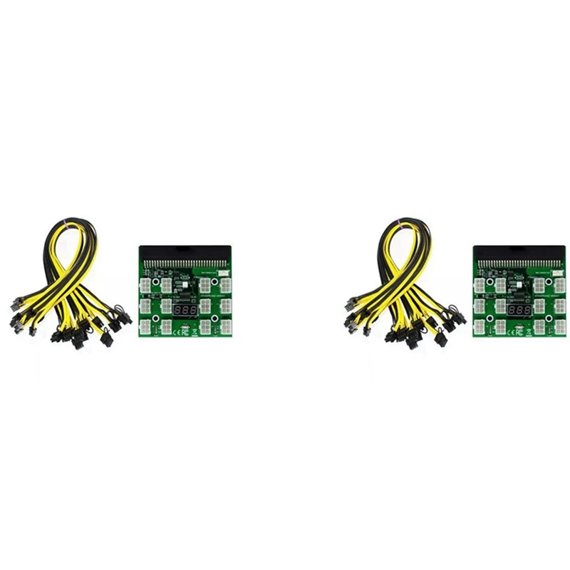 

2X Power Module Breakout Board Kit With 24 6Pin To 6 + 2 8Pin Power Cords For HP 1200W 750W PSU GPU Green