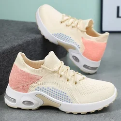 Women's Summer Lace Up Single Shoes Running Sports Shoes Mesh Breathable Casual Air Cushion Sports Training Shoes