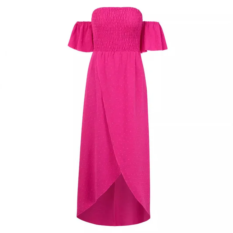 TemuSummer Self-Shot Casual Women's Solid Color Fresh Style Gathered Long Dress