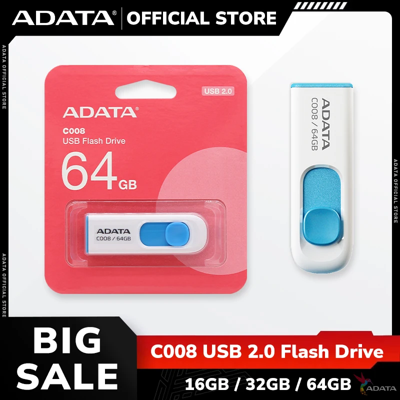 ADATA C008 USB 2.0 Flash Drive 16GB 32GB 64GB Pen Drive Storage Memory Stick for Laptop Desktop Original U Disk