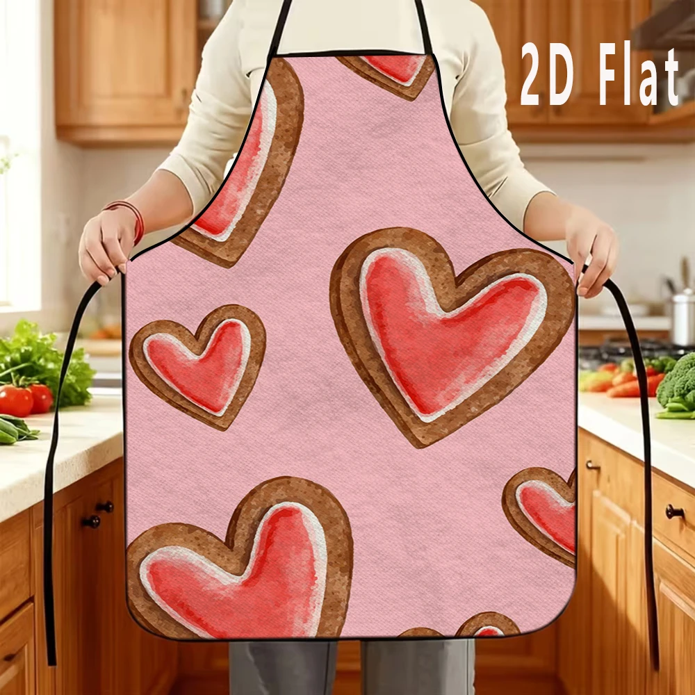 

1 шт. 2D плоский фартук с принтом печенья в форме сердца, 60x80 см, кухонный фартук для ресторана, фартук для барбекю, прочный и легко чистится