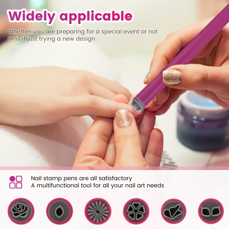 6/10pcs Nail Art Stamp Pen Set | Flower Butterfly Design Stamping Tools | 3S Quick Design, Beginner Salon Manicure Essential