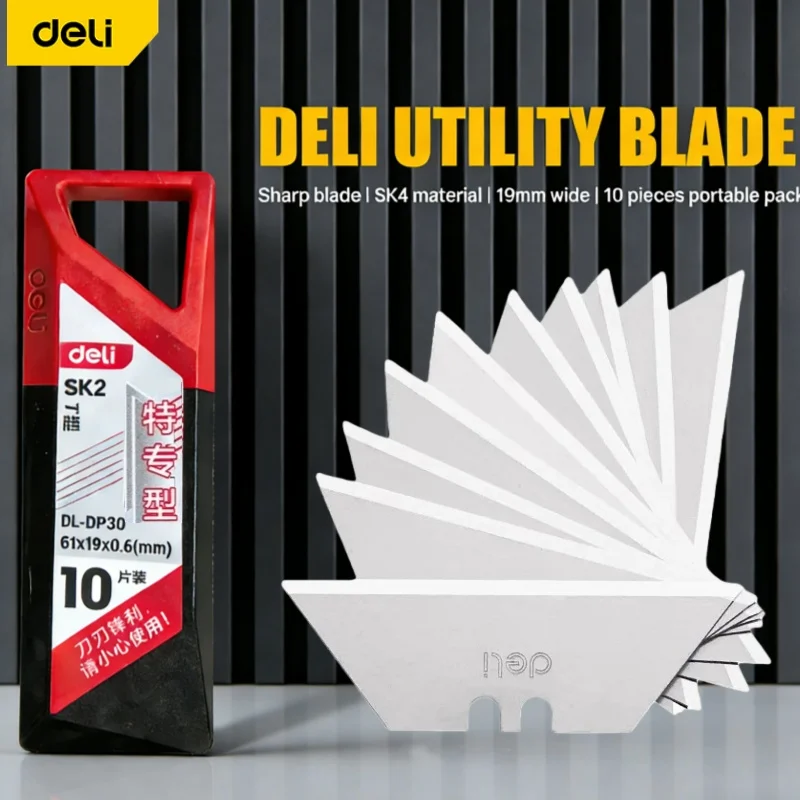 

Сменные лезвия Deli 10/30/50 шт. трапециевидной формы для художественных ножей, многофункциональные острые лезвия SK2 с пластиковым футляром