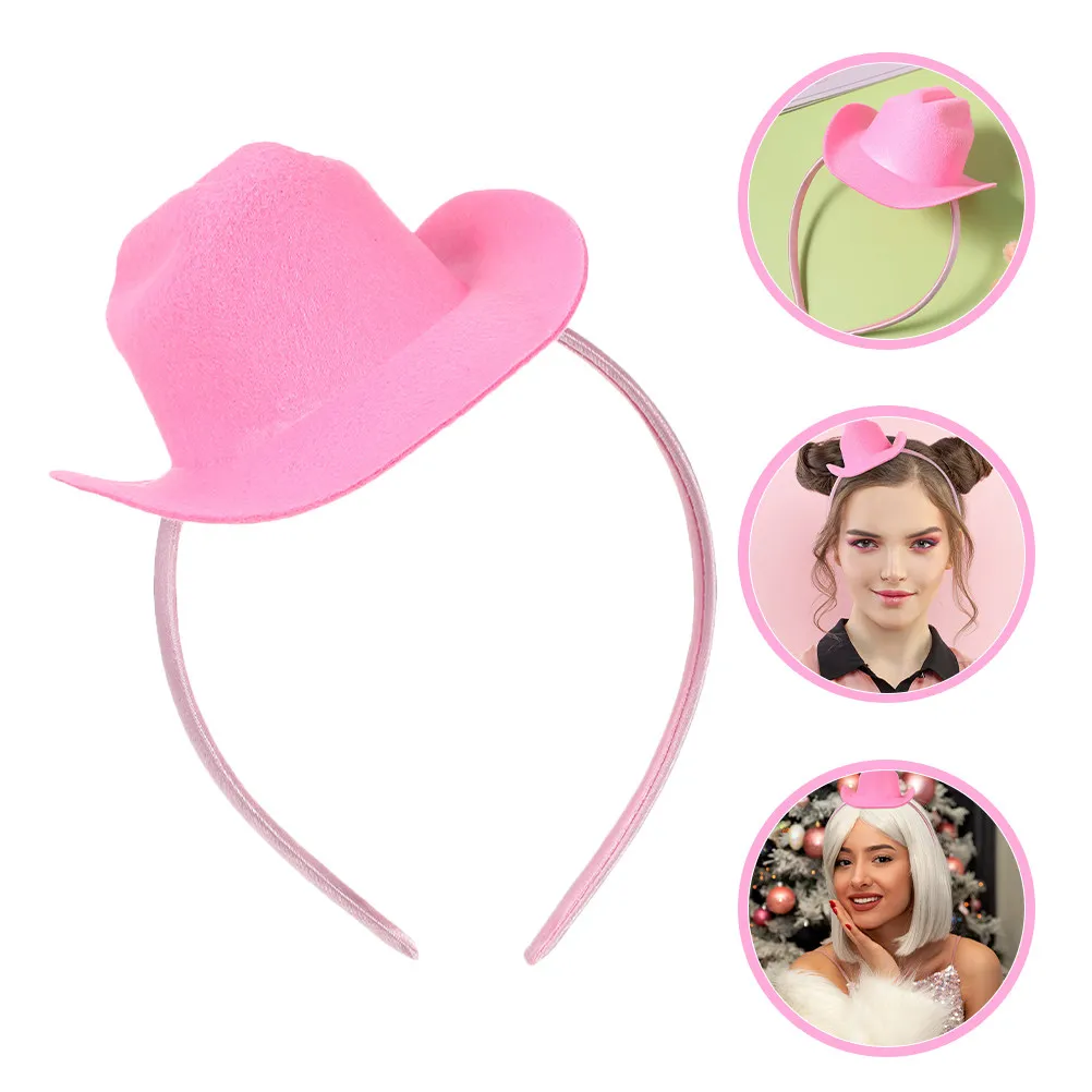 2Pcs Pink Western Cowgirl Headband Mini Cowboy Hat Themed Party Accessory Birthday Dance Costume Headwear for All Ages