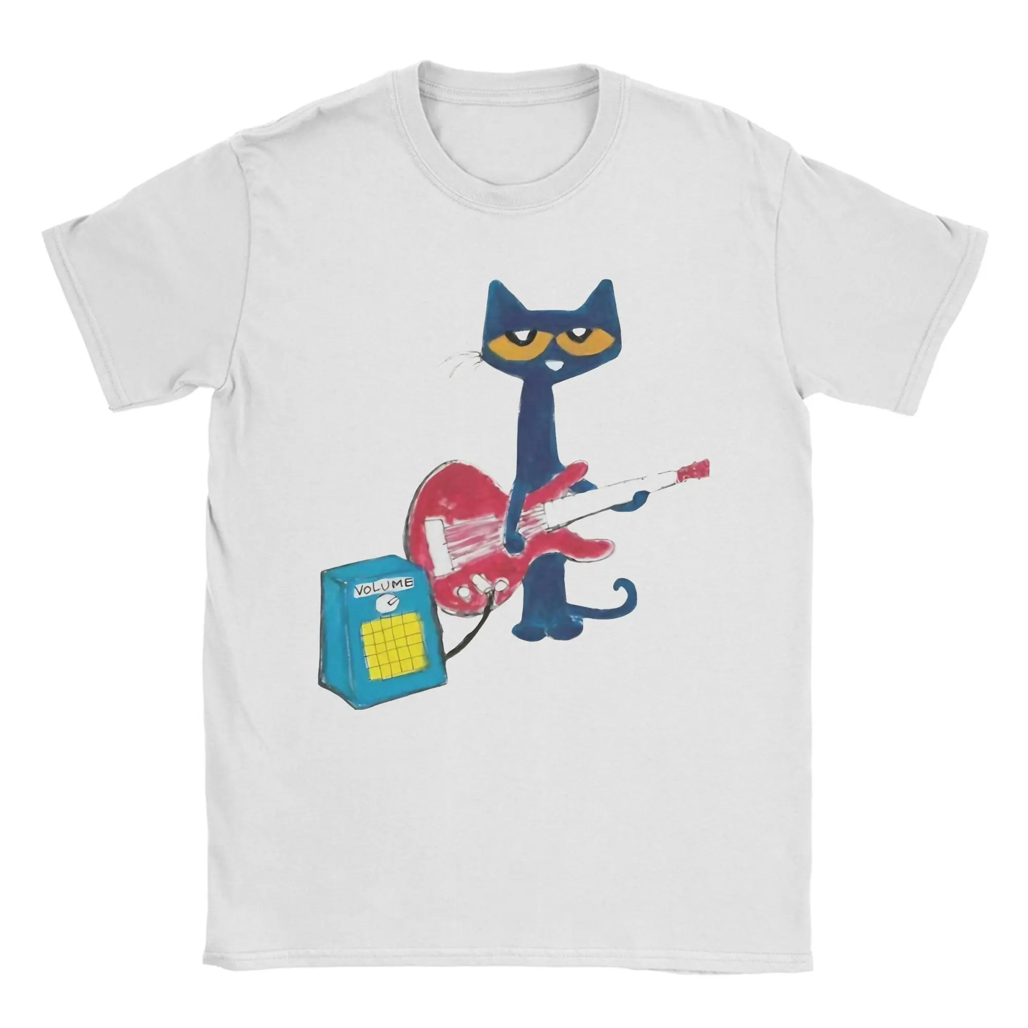 Petes the cat   playing guitar  T-Shirt Men's 100%Cotton Tops Shirts Casual  Round Neck Short Sleeve