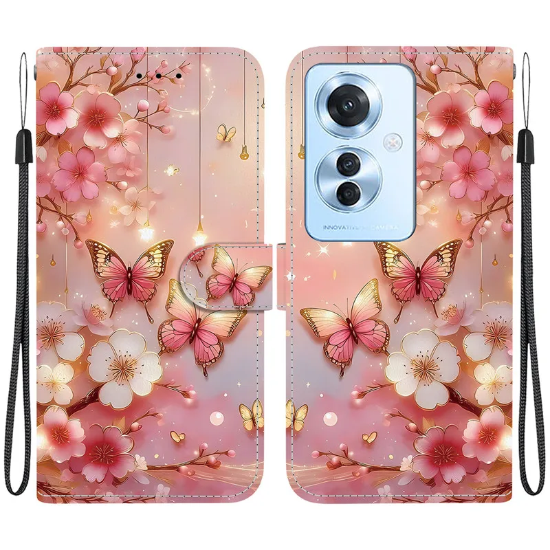 أنيقة الملونة زهرة المحفظة جراب هاتف ل ممن لهم Reno10 Reno11 F Reno 10 11 برو 5G المغناطيسي أغطية جلد الوجه لطيف ثلاثية الأبعاد نمط #3