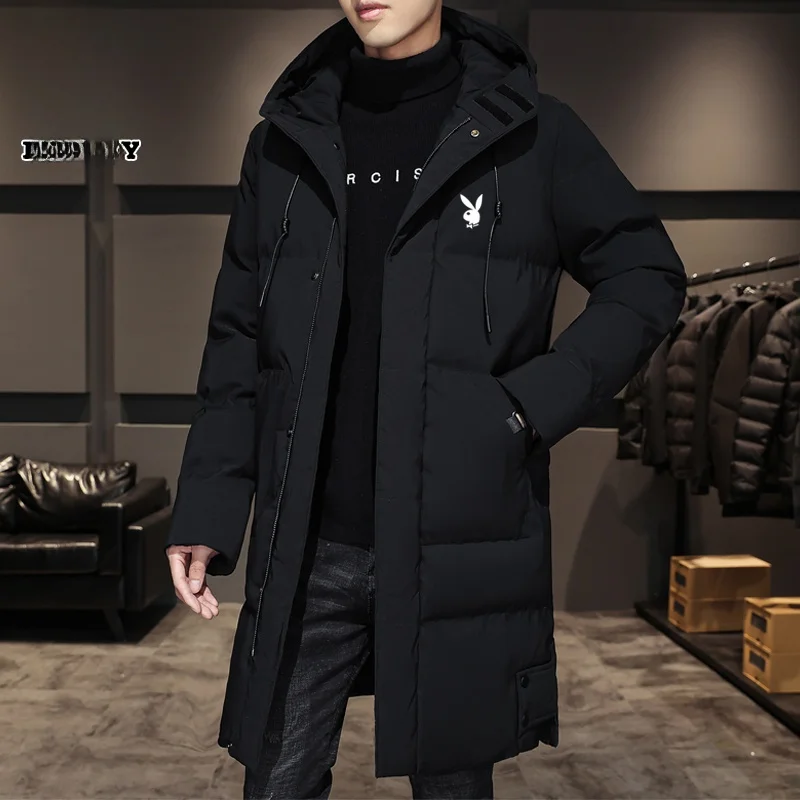 

Men's Mid-Length Cotton Jaet Winter Coat Korean Sle Slim Fit Large Size Hooded down Cotton Youth Faion Outerwear