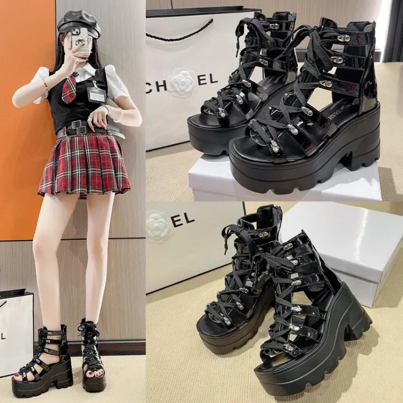 

Sandalias De Mujer 2025 New Hollow Casual Women's Sandals Open Toe Cross Strap Ladies Shoes Wedges Summer Large 42 Roman Sandals