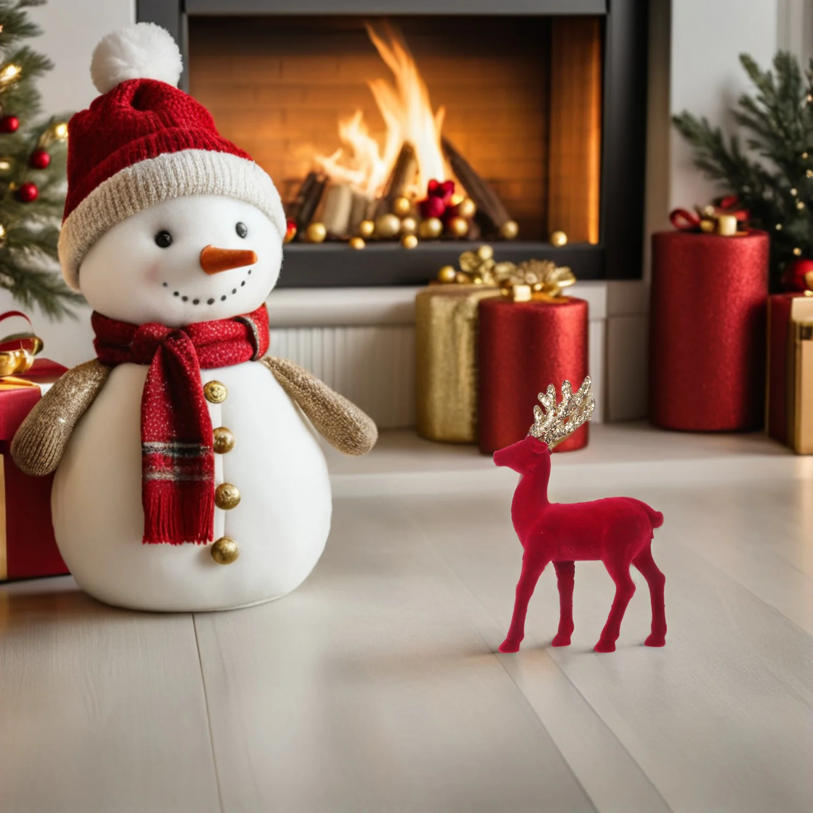 

Cartoon Deer Statue Figurines Christmas Decorations Home Ornaments Tree Glitter Reindeer Chirstmas