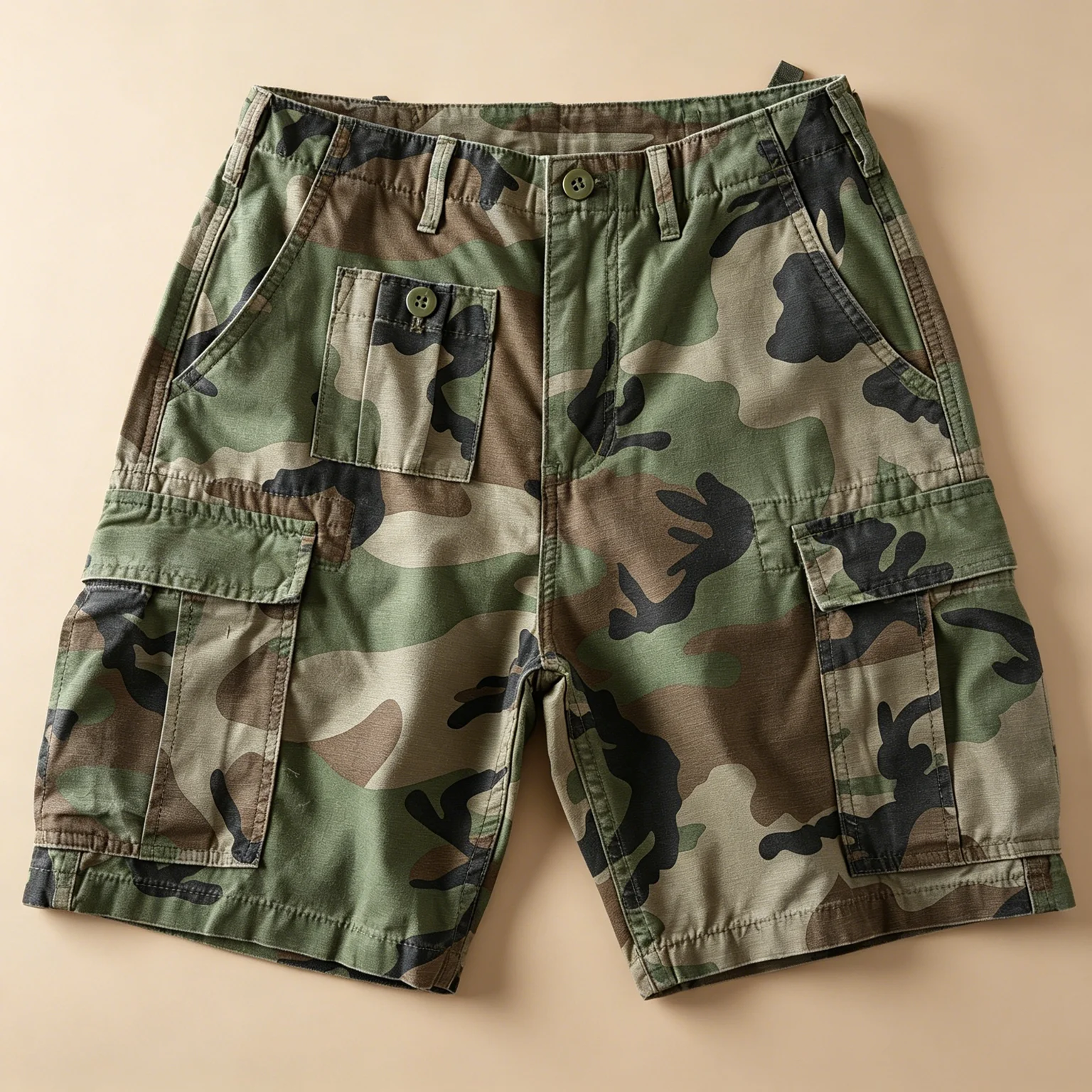 5182# Summer New Green Camouflage Cargo Shorts for Men Multi-pocket Loose Straight 5-Point Pants Japanese Retro Outdoor Trend