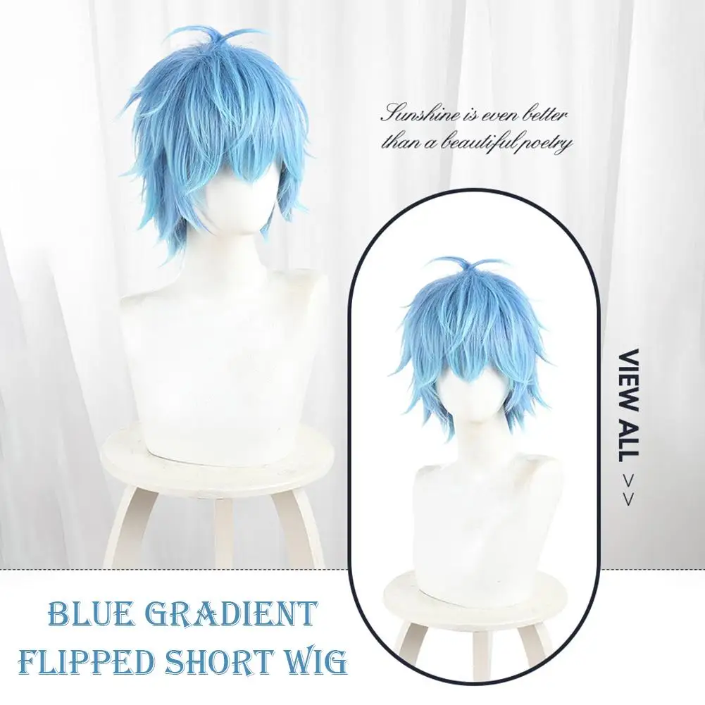 Peruki cosplay unisex srebrno-niebiesko-żółte z siatkami na włosy, kompletny zestaw do stylizacji dla kobiet i mężczyzn, nie wymagają przycinania, długie i krótkie.