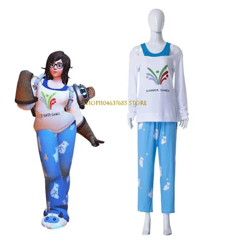 

Game Overwatch Cosplay Costume Kawaii Mei Cos Clothing Polar Bear Long-Sleeved Cute Pajamas Full Set