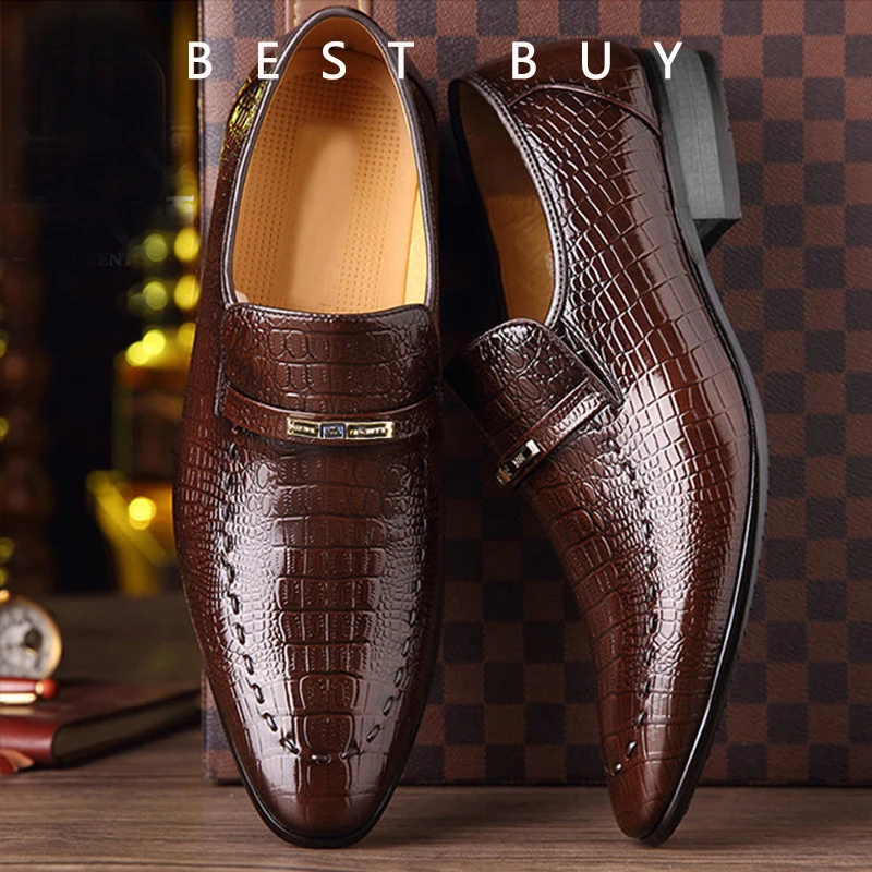 Leather Shoes Mens PU Luxury Crocodile Pattern Men Business Dress Shoes Casual Social Shoe Male Wedding Footwear Zapatos Hombre