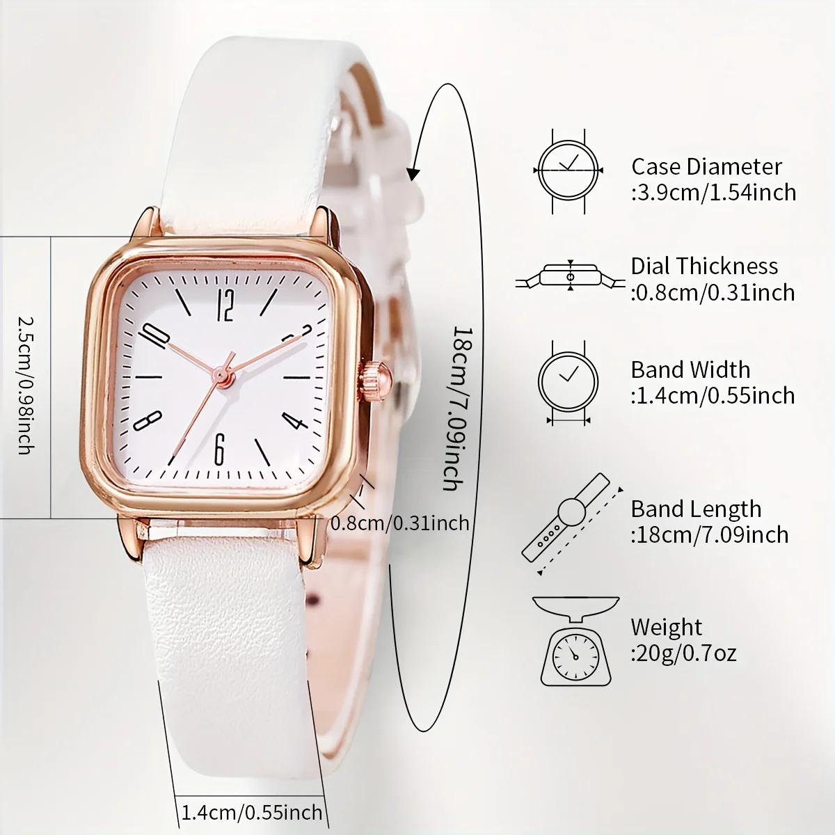ساعة كوارتز نسائية أنيقة مربعة ، حزام جلد صناعي أنيق مع مؤشرات معدنية ، مجموعة مجوهرات ، هدية للمناسبات الخاصة