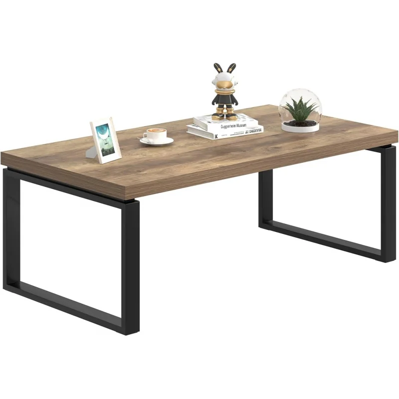 (UUX) Mesa central retangular industrial moderna de madeira e metal para escritório doméstico carvalho rústico 47 polegadas UQ