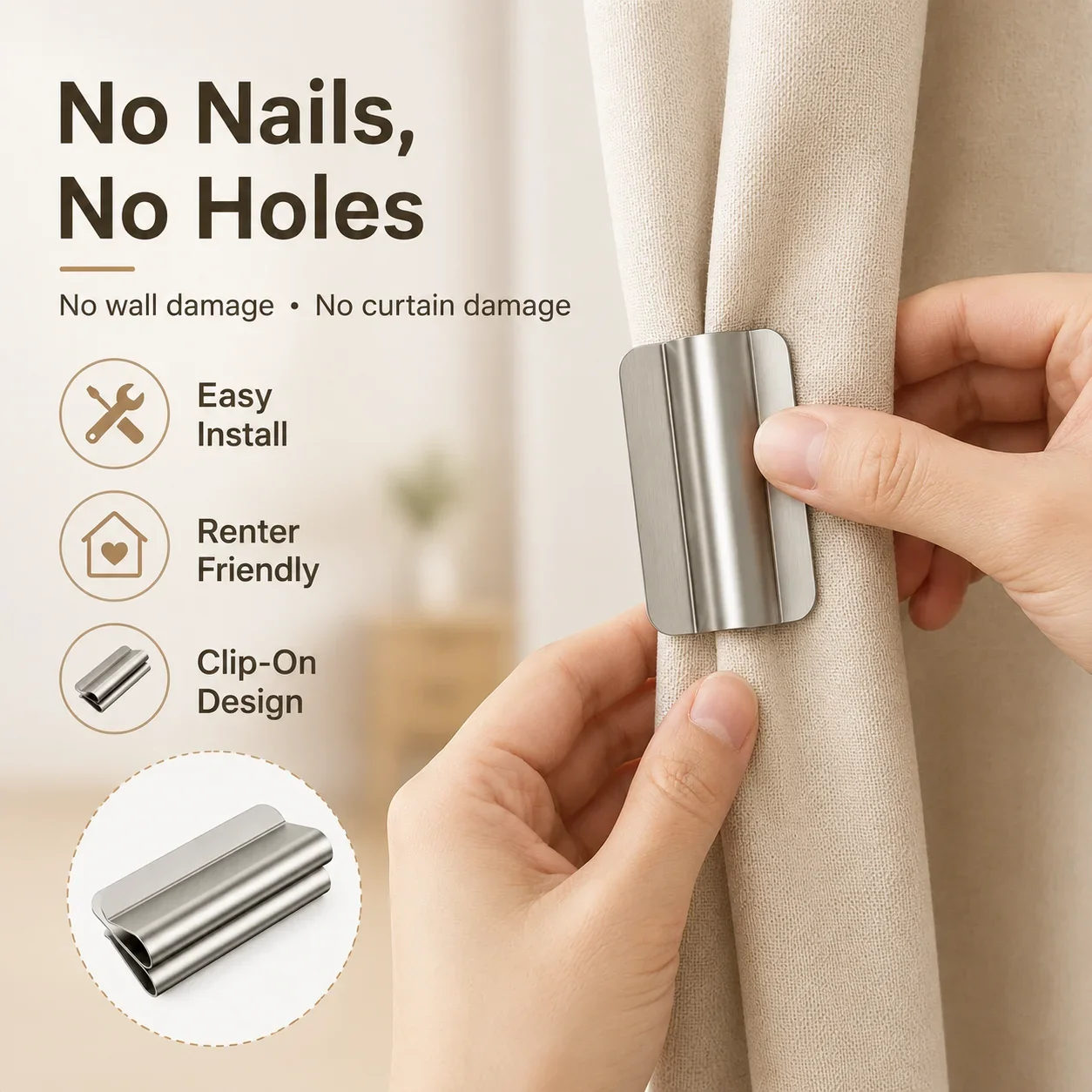 20 Pairs Stainless Steel Magnetic Curtain Closure Clips No Drill Light Blocking Fasteners for Bedroom & Living Room