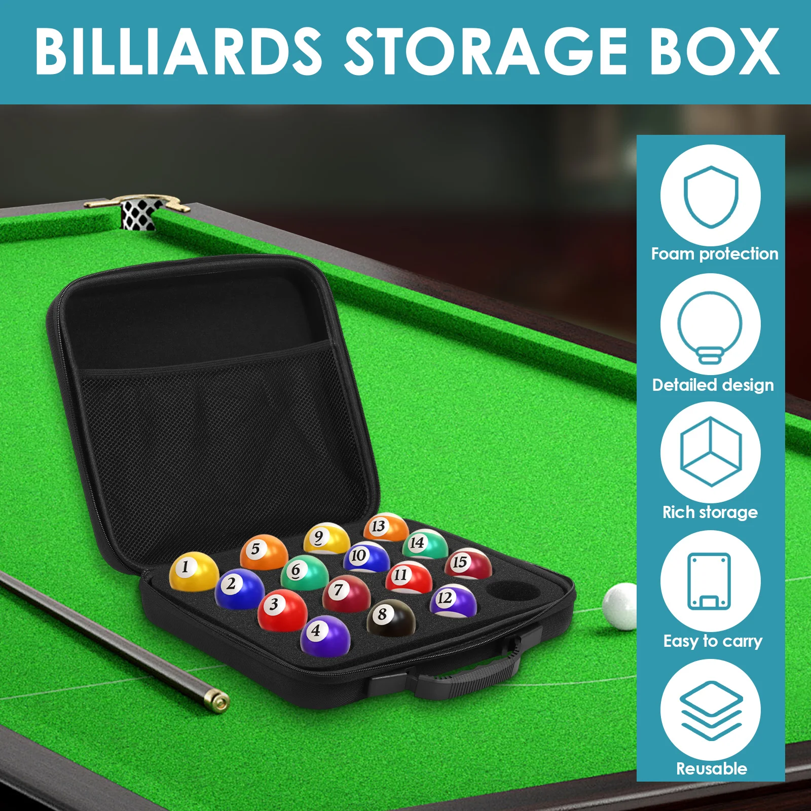 16 Grids Billiard Balls Bag Travel Pool Ball Storage Case Professional with Carry Handle and Double Zipper Billiard Accessories