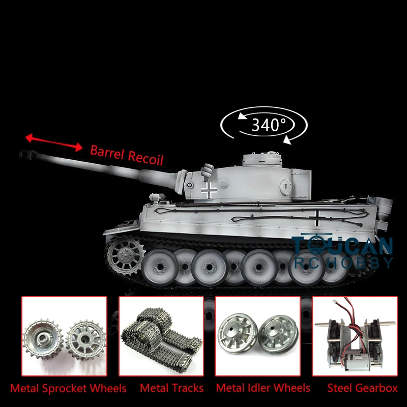 1/16 HENG LONG 7.0 Metal German Tiger I RC Tank 3818 Barrel Recoil TH17279-SMT4