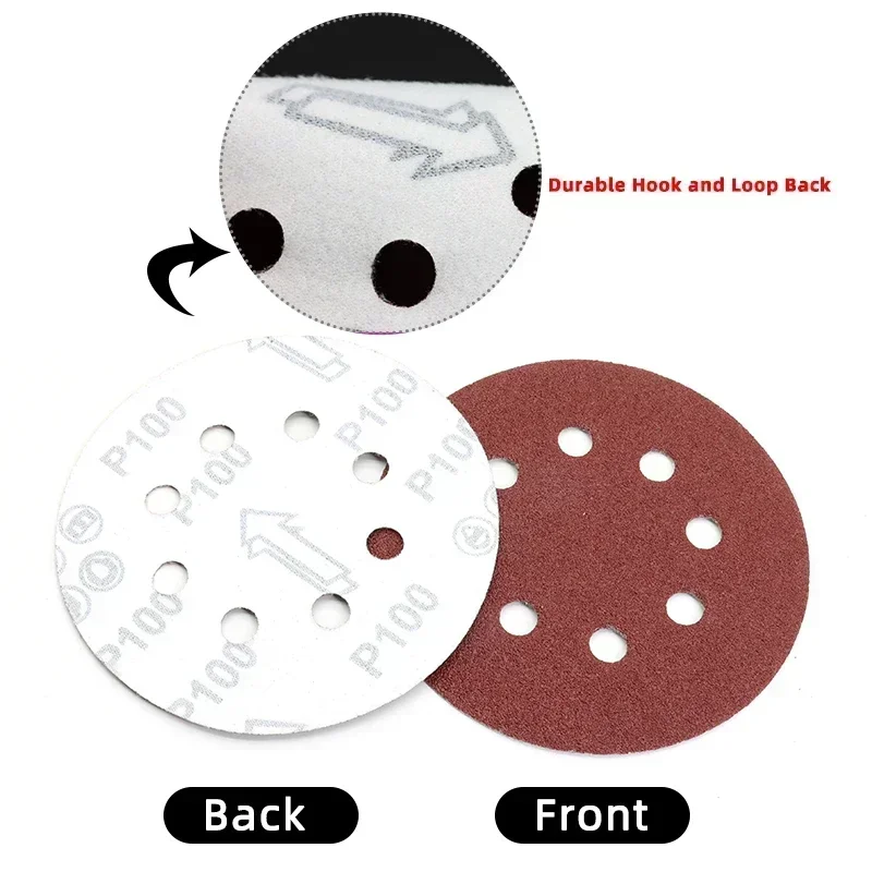 10~100pcs Sanding Discs Hook and Loop Adhesive Sandpaper 5 Inch 8 Hole for Random Orbital Sander 60-2000 Grits Abrasive Sheets