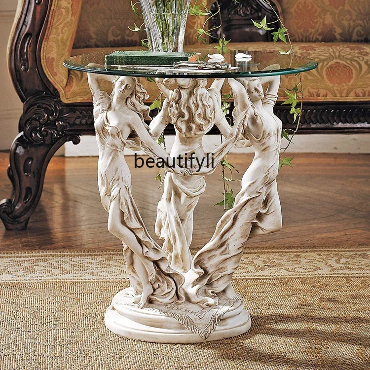 

yj21 Asmt52 Dancing sculpture statue glass top coffee table corner table