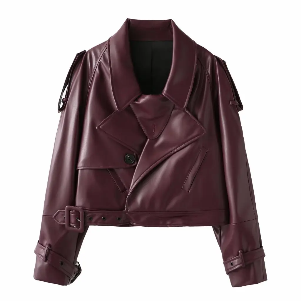 

ROSE Women's Leather Jacket Coat Fashionable Autumn Cross Border Style M6Z24134