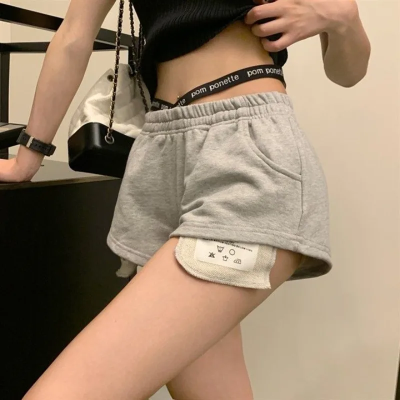 Summer New Labeled Sports Shorts for Women Ins Trendy Loose High Waisted Running Hot Pants Hottie Cross Strap Design Streetwear