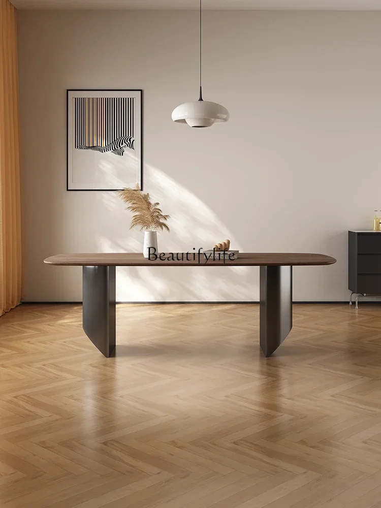 

FGRetro деревянный обеденный стол из черного ореха, ваби-ветер, прямоугольный плавающий обеденный стол из цельного дерева из нержавеющей стали