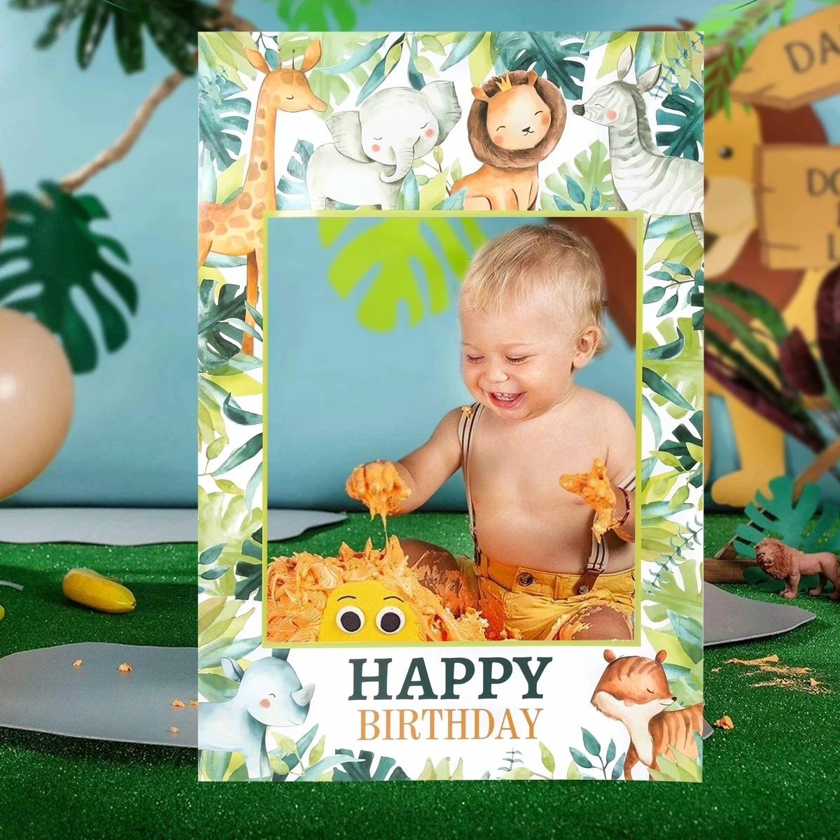 Jungle Animals Frame Photo Prop Tablecloth Birthday Party Decor For Home Kids Baby Shower Wild One Safari Party Supplies