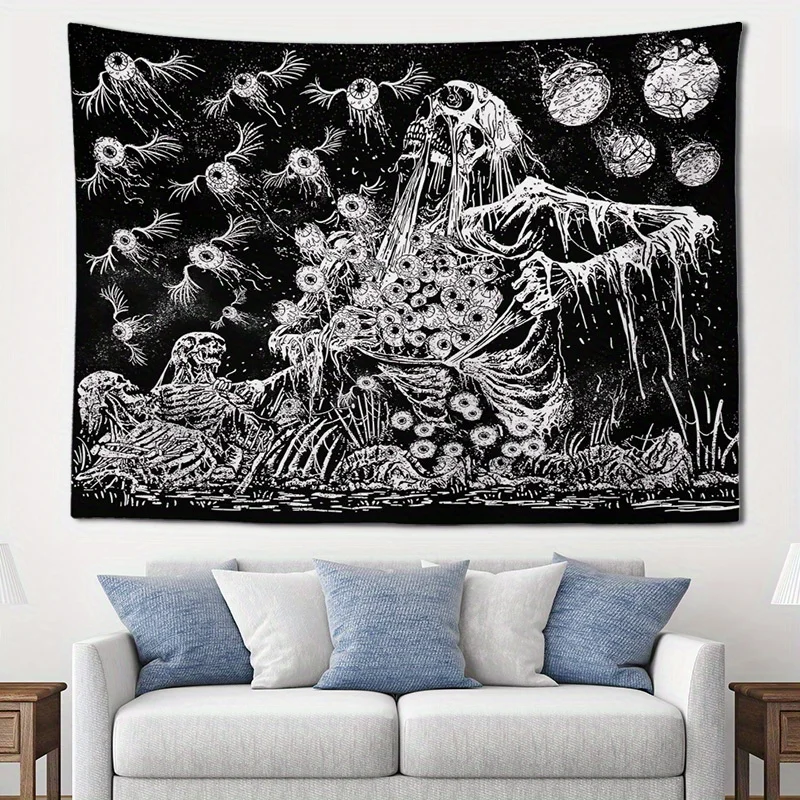 Grim Reaper Skeleton Tapestry: Gothic Horror Wall Art for an Eerily Spooky, Dramatic, and Unique Decor Statement