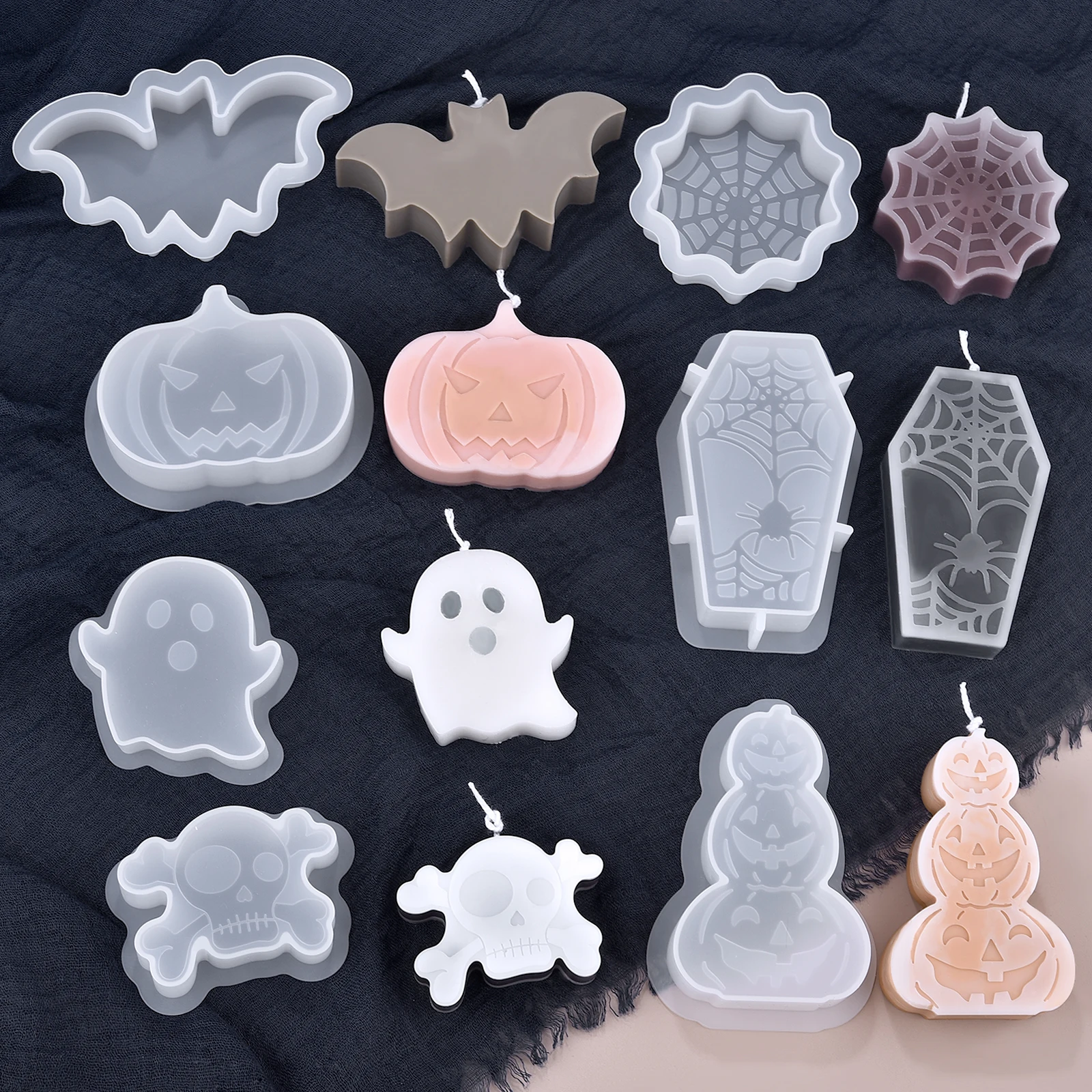 Halloween Series Pumpkins Silicone Candle Molds Ghost Creative Handmade Soap Skull Bat Resin Mold Festival Ornament Gifts Mould