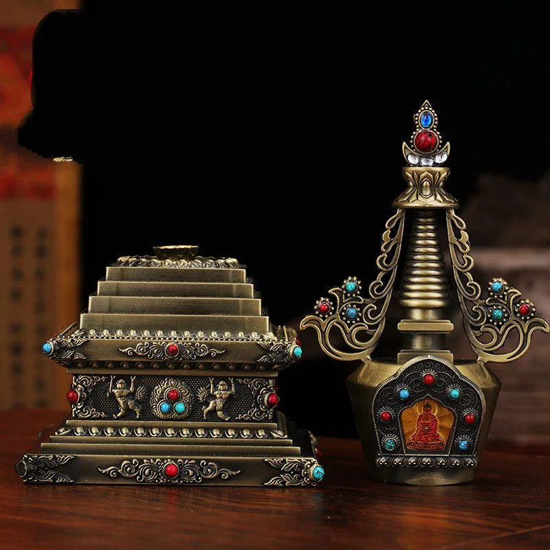 Handmade Gilded Alloy Buddha Stupa Bodhi Tower Tibetan Style Buddhist Meditation Decor Retro Desk Art Home Religious Display