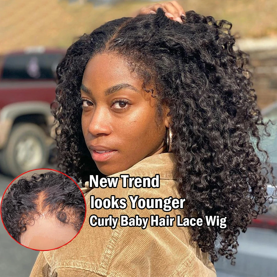 

13x6 Lace Frontal Wig Kinky Curly Human Hair Remy Curly Baby Hair Wig Pre Plucked 4x4 Lace Closure Wig 180% Deep Curly Lace Wigs