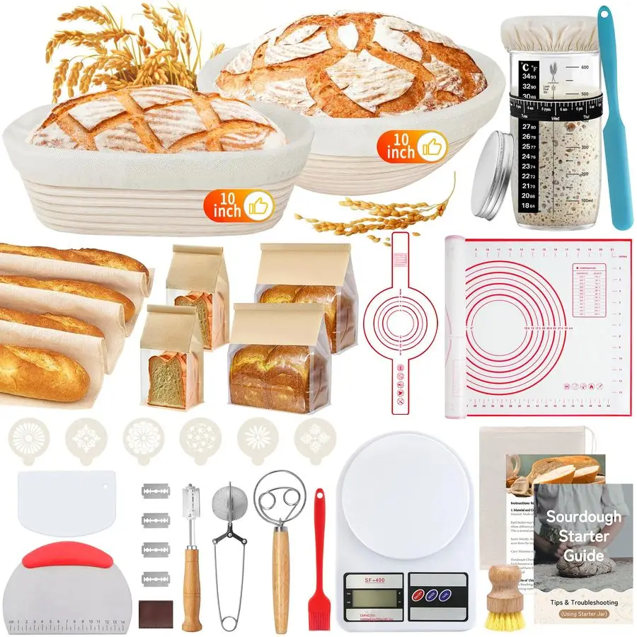 

Proofing Basket Set,10 Inch Round amp Oval Natural Rattan Sourdough Bread Proofing Basket Reusable Bread Baking Supplies with So